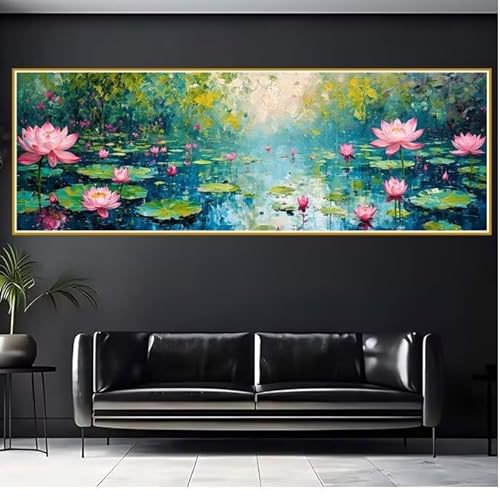 5D Diamond Painting Erwachsene Groß XXL 100x300cm Lotus Diamant Painting Bilder Blume Diamond Painting Zubehör Full DIY Crystal Mosaikherstellung, Wanddeko, Geschenke für Frauen, Weihnachten L-6 von JIANFREY