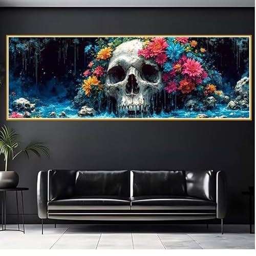 5D Diamond Painting Erwachsene Groß XXL 100x300cm Schädel Diamant Painting Bilder Blume Diamond Painting Zubehör Full DIY Crystal Mosaikherstellung, Wanddeko, Geschenke für Frauen, Weihnachten X-6 von JIANFREY