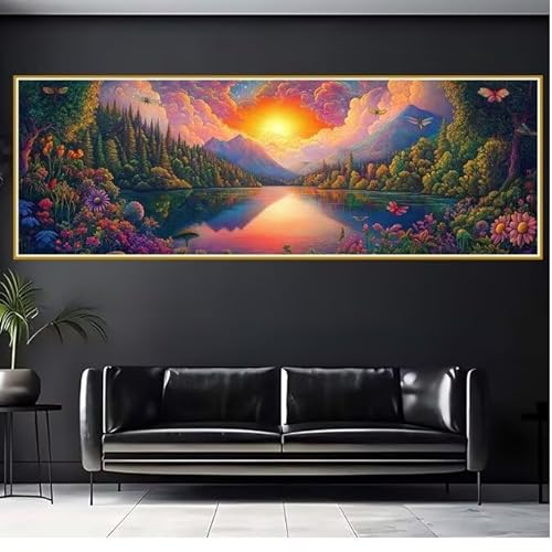 5D Diamond Painting Erwachsene Groß XXL 100x300cm Sonnenuntergang Diamant Painting Bilder Landschaft Diamond Painting Zubehör DIY Mosaikherstellung, Wanddeko, Geschenke für Frauen, Weihnachten I-23 von JIANFREY