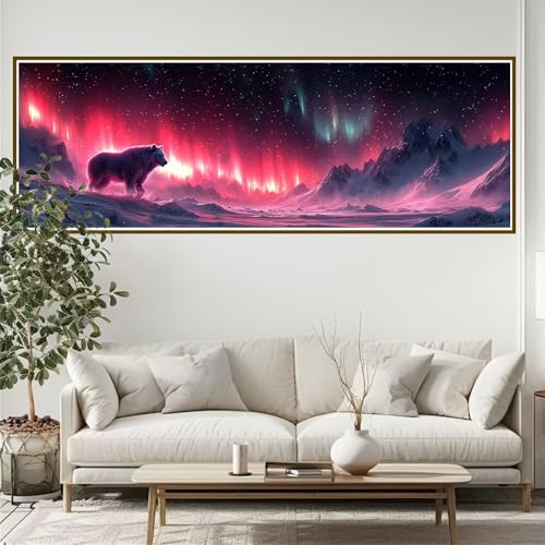 Diamond Painting Erwachsene Aurora Diamant Painting Bilder Kinder Landschaft Diamond Painting Runden Diamant 90 x 30 cm DIY Daiments Malerei Groß Bastelset für Wohnzimmer und Schlafzimmer Wanddeko H-6 von JIANFREY