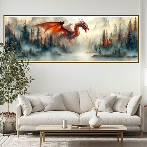 Diamond Painting Erwachsene Drachen Diamant Painting Bilder Kinder Baum Diamond Painting Runden Diamant 90 x 30 cm DIY Daiments Malerei Groß Bastelset für Wohnzimmer und Schlafzimmer Wanddeko T-4 von JIANFREY