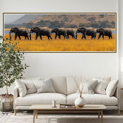 Diamond Painting Erwachsene Elefant Diamant Painting Bilder Kinder Wiese Diamond Painting Runden Diamant 90 x 30 cm DIY Daiments Malerei Groß Bastelset für Wohnzimmer und Schlafzimmer Wanddeko J-2 von JIANFREY