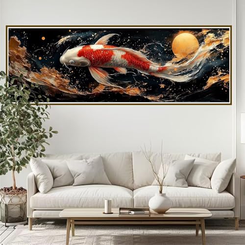 Diamond Painting Erwachsene Koi Diamant Painting Bilder Kinder Fisch Diamond Painting Runden Diamant 270 x 90 cm DIY Daiments Malerei Groß Bastelset für Wohnzimmer und Schlafzimmer Wanddeko M-1 von JIANFREY