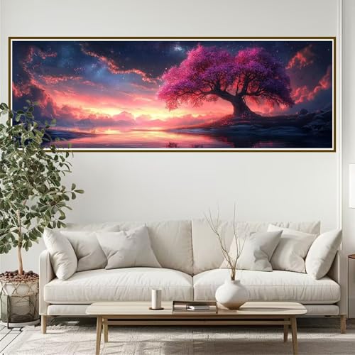 Diamond Painting Erwachsene Landschaft Diamant Painting Bilder Kinder Baum Diamond Painting Runden Diamant 90 x 30 cm DIY Daiments Malerei Groß Bastelset für Wohnzimmer und Schlafzimmer Wanddeko E-8 von JIANFREY