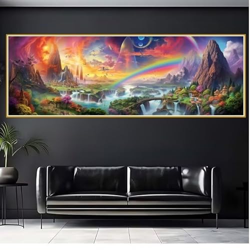 Diamond Painting Erwachsene Landschaft Diamant Painting Bilder Kinder Regenbogen Diamond Painting Eckige Steine 30x90cm DIY Diamant Malerei Groß Bastelset für Wohnzimmer und Schlafzimmer Wanddeko P-5 von JIANFREY