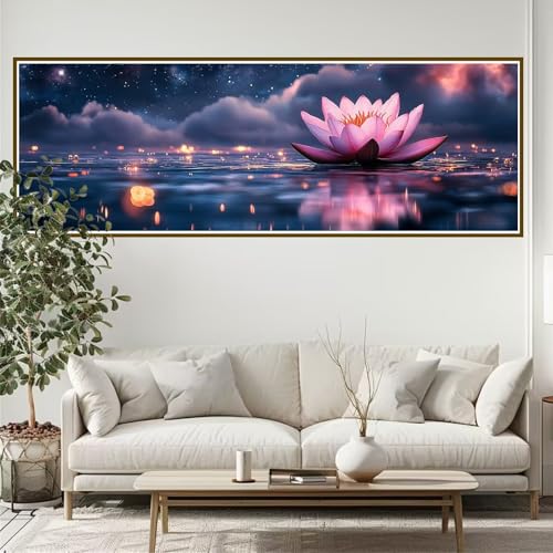 Diamond Painting Erwachsene Lotus Diamant Painting Bilder Kinder Blume Diamond Painting Runden Diamant 90 x 30 cm DIY Daiments Malerei Groß Bastelset für Wohnzimmer und Schlafzimmer Wanddeko A-3 von JIANFREY