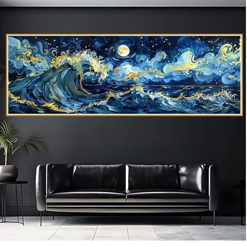 Diamond Painting Erwachsene Ozean Diamant Painting Bilder Kinder Mond Diamond Painting Eckige Steine 30x90cm DIY Diamant Malerei Groß Bastelset für Wohnzimmer und Schlafzimmer Wanddeko Geschenk L-5 von JIANFREY