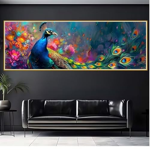 Diamond Painting Erwachsene Pfau Diamant Painting Bilder Kinder Vogel Diamond Painting Eckige Steine 90x270cm DIY Diamant Malerei Groß Bastelset für Wohnzimmer und Schlafzimmer Wanddeko Geschenk V-6 von JIANFREY