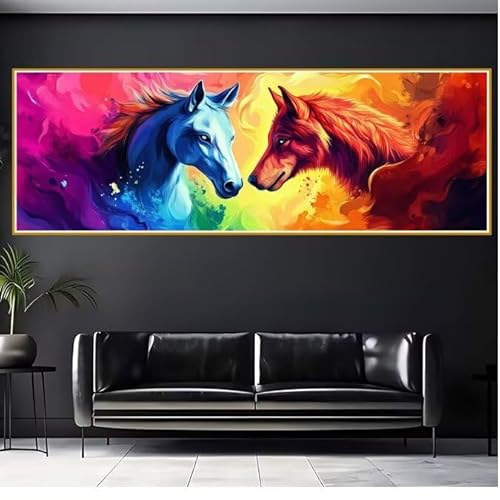 Diamond Painting Erwachsene Pferd Diamant Painting Bilder Kinder Wolf Diamond Painting Eckige Steine 90x270cm DIY Diamant Malerei Groß Bastelset für Wohnzimmer und Schlafzimmer Wanddeko Geschenk I-6 von JIANFREY