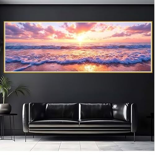 Diamond Painting Erwachsene Sonnenuntergang Diamant Painting Bilder Kinder Strand Diamond Painting Eckige Steine 30x90cm DIY Diamant Malerei Groß Bastelset für Wohnzimmer und Schlafzimmer Wanddeko P-4 von JIANFREY