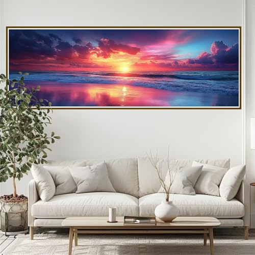 Diamond Painting Erwachsene Sonnenuntergang Diamant Painting Bilder Kinder Strand Diamond Painting Runden Diamant 90 x 30 cm DIY Daiments Malerei Bastelset für Wohnzimmer und Schlafzimmer Wanddeko T-8 von JIANFREY