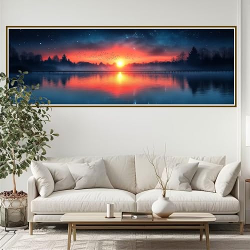 Diamond Painting Erwachsene Sonnenuntergang Diamant Painting Bilder Landschaft Diamond Painting Runden Diamant 90 x 30 cm DIY Daiments Malerei Bastelset für Wohnzimmer und Schlafzimmer Wanddeko S-7 von JIANFREY