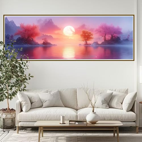 Diamond Painting Erwachsene Sonnenuntergang Diamant Painting Bilder Landschaft Diamond Painting Runden Diamant 90 x 30 cm DIY Daiments Malerei Bastelset für Wohnzimmer und Schlafzimmer Wanddeko T-0 von JIANFREY