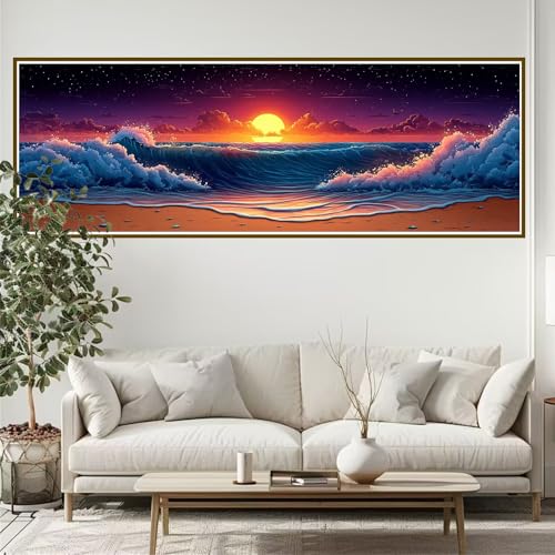 Diamond Painting Erwachsene Wellen Diamant Painting Bilder Kinder Mond Diamond Painting Runden Diamant 270 x 90 cm DIY Daiments Malerei Groß Bastelset für Wohnzimmer und Schlafzimmer Wanddeko Y-6 von JIANFREY