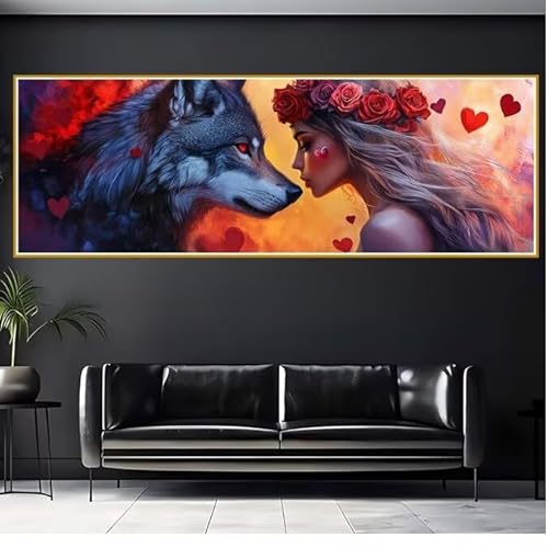 Diamond Painting Erwachsene Wolf Diamant Painting Bilder Kinder Frau Diamond Painting Eckige Steine 30x90cm DIY Diamant Malerei Groß Bastelset für Wohnzimmer und Schlafzimmer Wanddeko Geschenk P-8 von JIANFREY