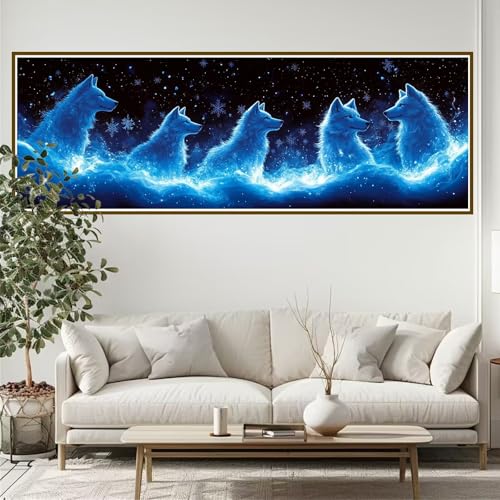 Diamond Painting Erwachsene Wolf Diamant Painting Bilder Kinder Tier Diamond Painting Runden Diamant 90 x 30 cm DIY Diamant Malerei Groß Bastelset für Wohnzimmer und Schlafzimmer Wanddeko Geschenk C-9 von JIANFREY