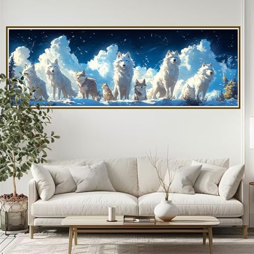 Diamond Painting Erwachsene Wolf Diamant Painting Bilder Kinder Tier Diamond Painting Runden Diamant 90 x 30 cm DIY Diamant Malerei Groß Bastelset für Wohnzimmer und Schlafzimmer Wanddeko Geschenk U-0 von JIANFREY