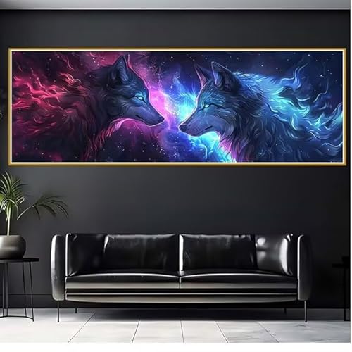 Diamond Painting Erwachsene Wolf Diamant Painting Bilder Kinder Wolf Diamond Painting Eckige Steine 90x270cm DIY Diamant Malerei Groß Bastelset für Wohnzimmer und Schlafzimmer Wanddeko Geschenk I-5 von JIANFREY