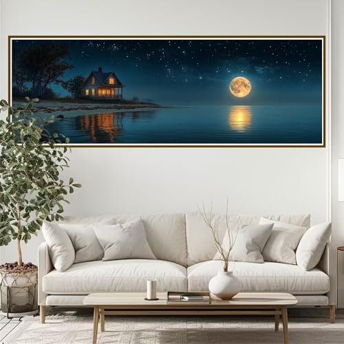 Diamond Painting Mond Diamond Painting Erwachsene Groß XXL 150 x 50 cm Landschaft Diamant Painting Bilder Kinder, DIY 5D Diamant Kunst Malerei Stickerei Kreuzstich Basteln Set Home Wand Dekor P-5 von JIANFREY