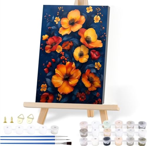 Malen Nach Zahlen Blume Malen Nach Zahlen Erwachsene Blume Malen Nach Zahlen Kinder DIY Handgemalt ölgemälde Bastelset mit 3 Pinseln und Acrylfarbe für Wanddeko Wohnzimmer Geschenke 45 x 60 cm V-5 von JIANFREY