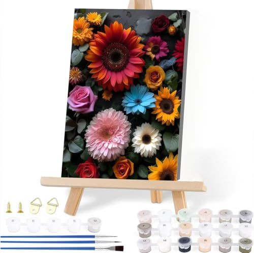 Malen Nach Zahlen Blume Malen Nach Zahlen Erwachsene Blume Malen Nach Zahlen Kinder DIY Handgemalt ölgemälde Bastelset mit 3 Pinseln und Acrylfarbe für Wanddeko Wohnzimmer Geschenke 70 x 90 cm T-5 von JIANFREY