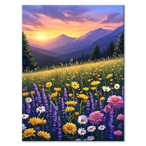 Malen Nach Zahlen Blume Malen Nach Zahlen Erwachsene Landschaft Malen Nach Zahlen Kinder DIY Handgemalt ölgemälde Bastelset mit 3 Pinseln und Acrylfarbe, Wanddeko Wohnzimmer Geschenke 30 x 40 cm L-9 von JIANFREY