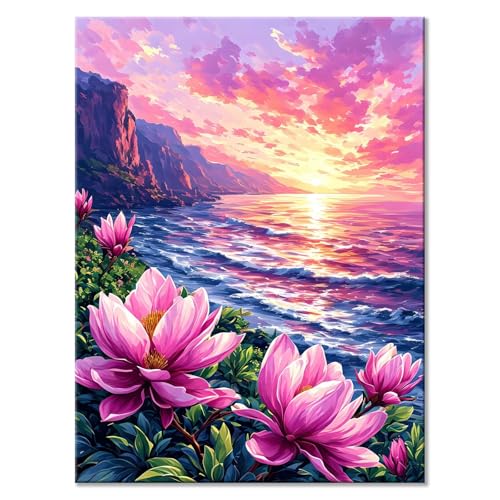 Malen Nach Zahlen Blume Malen Nach Zahlen Erwachsene Landschaft Malen Nach Zahlen Kinder DIY Handgemalt ölgemälde Bastelset mit 3 Pinseln und Acrylfarbe, Wanddeko Wohnzimmer Geschenke 40 x 50 cm X-6 von JIANFREY