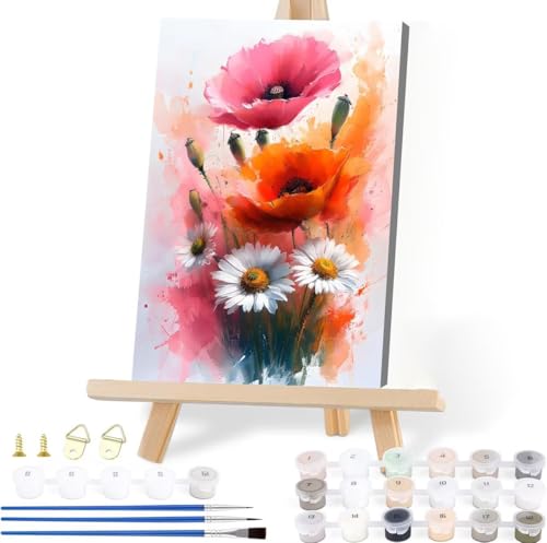 Malen Nach Zahlen Blume Malen Nach Zahlen Erwachsene Mohn Malen Nach Zahlen Kinder DIY Handgemalt ölgemälde Bastelset mit 3 Pinseln und Acrylfarbe für Wanddeko Wohnzimmer Geschenke 40 x 50 cm K-2 von JIANFREY