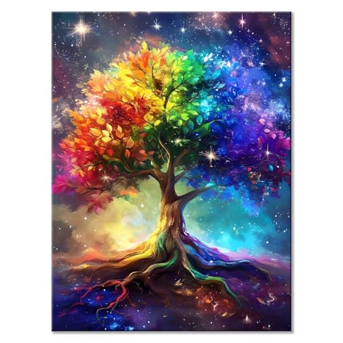 Malen Nach Zahlen Erwachsene Baum Malen Nach Zahlen Bunt Malen-Nach-Zahlen ab 7 8 9 10 Jahre Mädchen Jungen Geschenke, Paint by Numbers Kinder Anfänger Leinwand Malen Wall Decoration 70 x 90 cm G-7 von JIANFREY