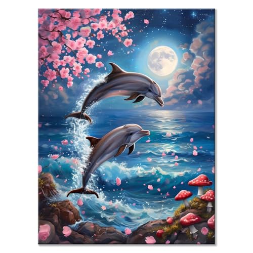 Malen Nach Zahlen Erwachsene Delphin Malen Nach Zahlen Blume Malen-Nach-Zahlen ab 7 8 9 10 Jahre Mädchen Jungen Geschenke, Paint by Numbers Kinder DIY Leinwand Malen Wall Decoration 70 x 90 cm J-6 von JIANFREY