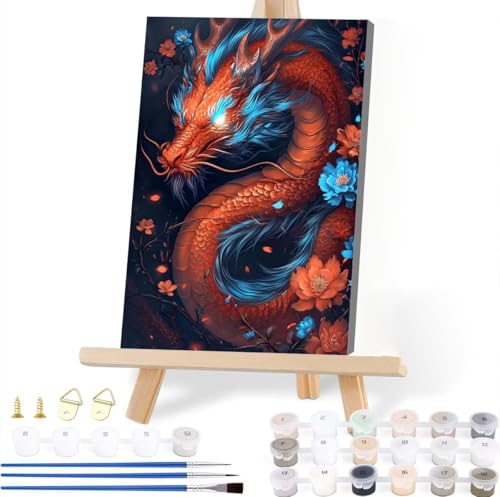 Malen Nach Zahlen Erwachsene Drachen Malen Nach Zahlen Tier Malen-Nach-Zahlen ab 7 8 9 10 Jahre Mädchen Jungen Geschenke, Paint by Numbers Kinder DIY Leinwand Malen Wall Decoration 40 x 50 cm O-0 von JIANFREY