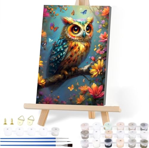 Malen Nach Zahlen Erwachsene Eule Malen Nach Zahlen Tier Malen-Nach-Zahlen ab 7 8 9 10 Jahre Mädchen Jungen Geschenke, Paint by Numbers Kinder Anfänger Leinwand Malen Wall Decoration 40 x 50 cm T-9 von JIANFREY