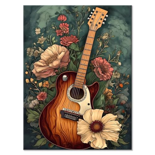 Malen Nach Zahlen Erwachsene Gitarre Malen Nach Zahlen Blume Malen-Nach-Zahlen ab 7 8 9 10 Jahre Mädchen Jungen Geschenke, Paint by Numbers Kinder DIY Leinwand Malen Wall Decoration 45 x 60 cm J-0 von JIANFREY