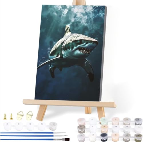 Malen Nach Zahlen Erwachsene Hai Malen Nach Zahlen Fisch Malen-Nach-Zahlen ab 7 8 9 10 Jahre Mädchen Jungen Geschenke, Paint by Numbers Kinder Anfänger Leinwand Malen Wall Decoration 40 x 50 cm F-7 von JIANFREY