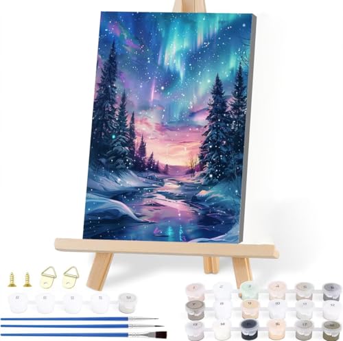 Malen Nach Zahlen Erwachsene Landschaft Malen Nach Zahlen Aurora Malen-Nach-Zahlen ab 7 8 9 10 Jahre Mädchen Jungen Geschenke, Paint by Numbers Kinder DIY Leinwand Malen Wall Decoration 40 x 50 cm R-1 von JIANFREY