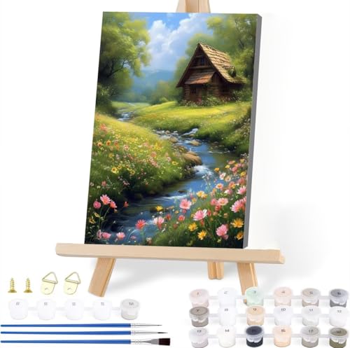 Malen Nach Zahlen Erwachsene Landschaft Malen Nach Zahlen Blume Malen-Nach-Zahlen ab 7 8 9 10 Jahre Mädchen Jungen Geschenke, Paint by Numbers Kinder DIY Leinwand Malen Wall Decoration 30 x 40 cm Q-4 von JIANFREY