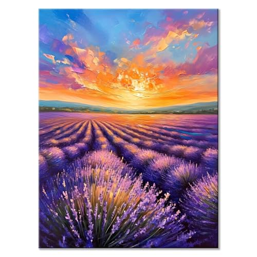 Malen Nach Zahlen Erwachsene Landschaft Malen Nach Zahlen Lavendel Malen-Nach-Zahlen ab 7 8 9 10 Jahre Mädchen Jungen Geschenke, Paint by Numbers Kinder DIY Leinwand Wall Decoration 60 x 80 cm P-2 von JIANFREY