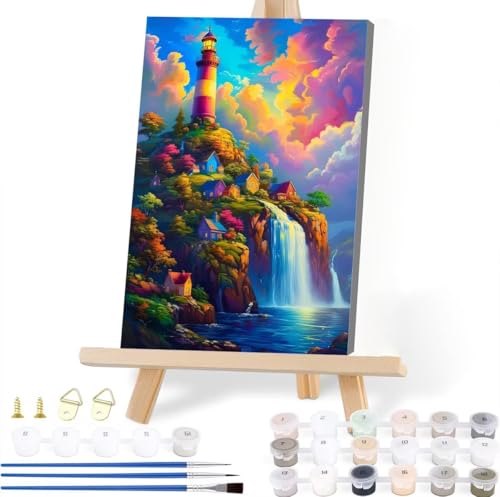 Malen Nach Zahlen Erwachsene Leuchtturm Malen Nach Zahlen Fallen Malen-Nach-Zahlen ab 7 8 9 10 Jahre Mädchen Jungen Geschenke, Paint by Numbers Kinder DIY Leinwand Malen Wall Decoration 20 x 25 cm S-7 von JIANFREY