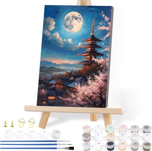 Malen Nach Zahlen Erwachsene Mond Malen Nach Zahlen Landschaft Malen-Nach-Zahlen ab 7 8 9 10 Jahre Mädchen Jungen Geschenke, Paint by Numbers Kinder DIY Leinwand Malen Wall Decoration 40 x 50 cm P-3 von JIANFREY