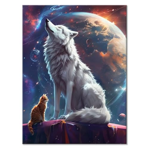 Malen Nach Zahlen Erwachsene Mond Malen Nach Zahlen Wolf Malen-Nach-Zahlen ab 7 8 9 10 Jahre Mädchen Jungen Geschenke, Paint by Numbers Kinder Anfänger Leinwand Malen Wall Decoration 40 x 50 cm G-6 von JIANFREY