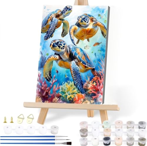 Malen Nach Zahlen Erwachsene Schildkröte Malen Nach Zahlen Meeresboden Malen-Nach-Zahlen ab 7 8 9 10 Jahre Mädchen Jungen Geschenke, Paint by Numbers Kinder DIY Leinwand Wall Decoration 20 x 25 cm F-3 von JIANFREY