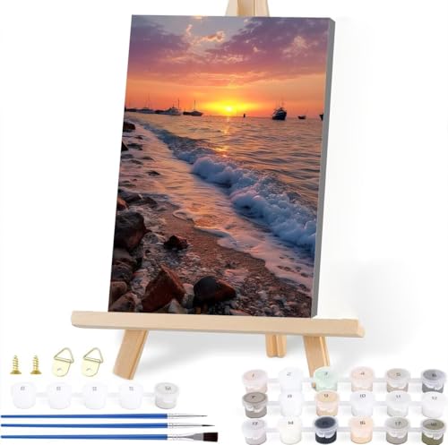 Malen Nach Zahlen Erwachsene Strand Malen Nach Zahlen Sonnenuntergang Malen-Nach-Zahlen ab 7 8 9 10 Jahre Mädchen Jungen Geschenke, Paint by Numbers Kinder DIY Leinwand Wall Decoration 20 x 25 cm H-8 von JIANFREY