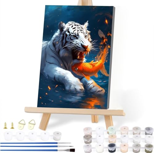 Malen Nach Zahlen Erwachsene Tiger Malen Nach Zahlen Tier Malen-Nach-Zahlen ab 7 8 9 10 Jahre Mädchen Jungen Geschenke, Paint by Numbers Kinder Anfänger Leinwand Malen Wall Decoration 20 x 25 cm U-0 von JIANFREY