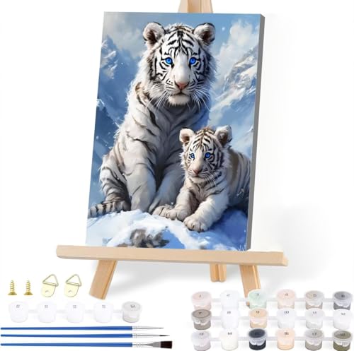 Malen Nach Zahlen Erwachsene Tiger Malen Nach Zahlen Tier Malen-Nach-Zahlen ab 7 8 9 10 Jahre Mädchen Jungen Geschenke, Paint by Numbers Kinder Anfänger Leinwand Malen Wall Decoration 30 x 40 cm S-5 von JIANFREY