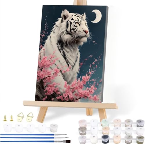 Malen Nach Zahlen Erwachsene Tiger Malen Nach Zahlen Tier Malen-Nach-Zahlen ab 7 8 9 10 Jahre Mädchen Jungen Geschenke, Paint by Numbers Kinder Anfänger Leinwand Malen Wall Decoration 40 x 50 cm L-9 von JIANFREY