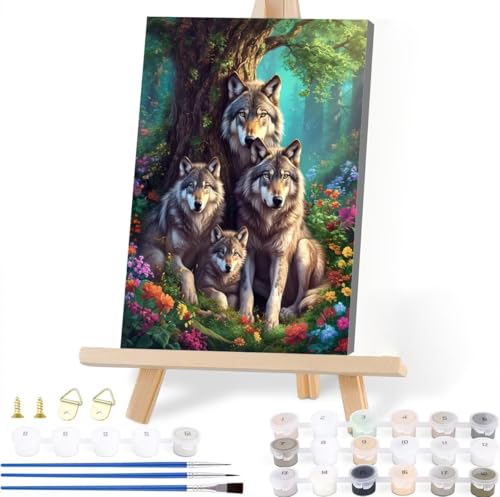 Malen Nach Zahlen Erwachsene Wolf Malen Nach Zahlen Tier Malen-Nach-Zahlen ab 7 8 9 10 Jahre Mädchen Jungen Geschenke, Paint by Numbers Kinder Anfänger Leinwand Malen Wall Decoration 40 x 50 cm T-2 von JIANFREY