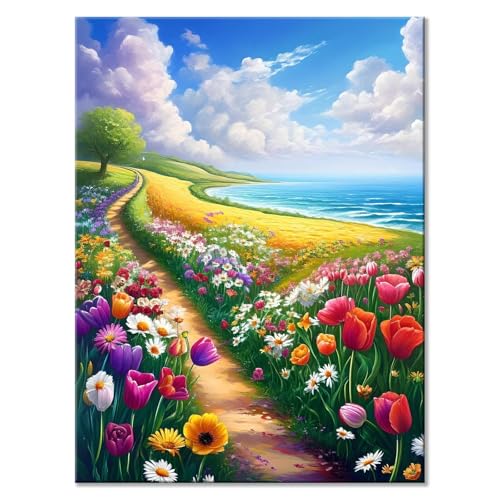 Malen Nach Zahlen Landschaft Malen Nach Zahlen Erwachsene Blume Malen Nach Zahlen Kinder DIY Handgemalt ölgemälde Bastelset mit 3 Pinseln und Acrylfarbe, Wanddeko Wohnzimmer Geschenke 70 x 90 cm D-9 von JIANFREY