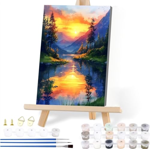 Malen Nach Zahlen Landschaft Malen Nach Zahlen Erwachsene Sonnenuntergang Malen Nach Zahlen Kinder DIY Handgemalt ölgemälde Bastelset mit 3 Pinseln, Acrylfarbe für Wanddeko Wohnzimmer 40 x 50 cm E-2 von JIANFREY