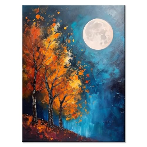 Malen Nach Zahlen Mond Malen Nach Zahlen Erwachsene Baum Malen Nach Zahlen Kinder DIY Handgemalt ölgemälde Bastelset mit 3 Pinseln und Acrylfarbe für Wanddeko Wohnzimmer Geschenke 20 x 25 cm S-2 von JIANFREY