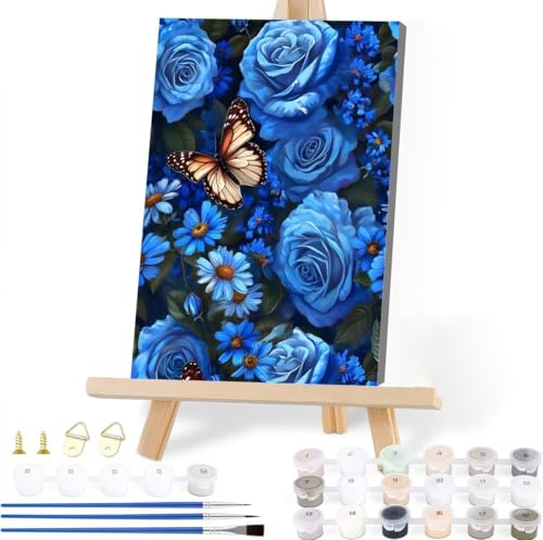 Malen Nach Zahlen Rose Malen Nach Zahlen Erwachsene Blume Malen Nach Zahlen Kinder DIY Handgemalt ölgemälde Bastelset mit 3 Pinseln und Acrylfarbe für Wanddeko Wohnzimmer Geschenke 40 x 50 cm T-0 von JIANFREY